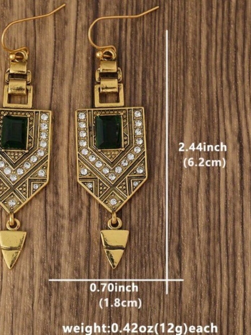 Geometric Shape Dangle Earrings with Shiny Synthetic Gems Retro Bohemian Style - Picture 3 of 4